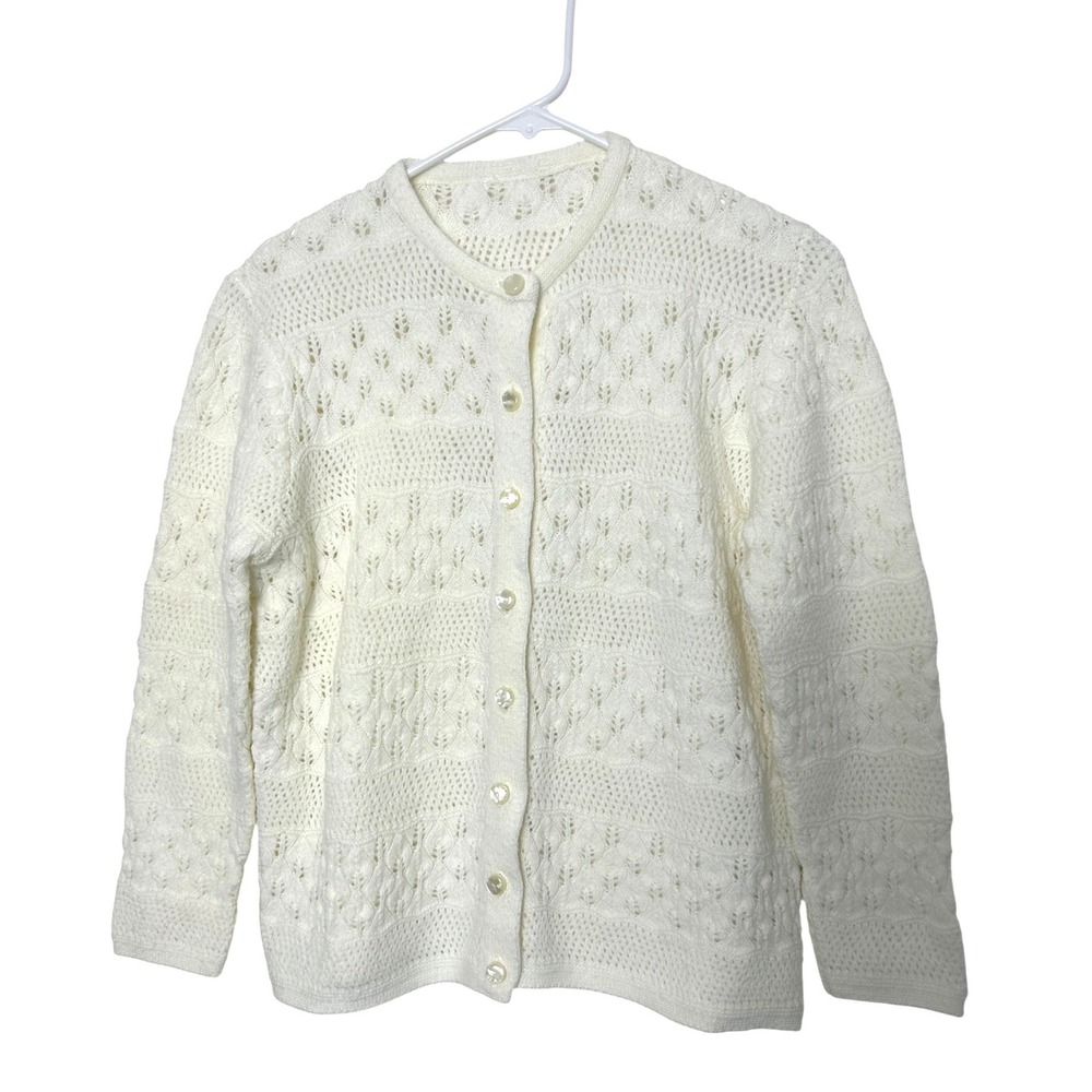 Handmade Cardigan Women‎ M Unbranded Ivory Grandmacore chrochetButton Front